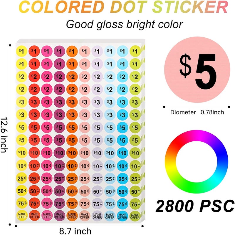 PJERASR 2800Pcs Garage Sale Price Stickers, 3/4 Inch Round Yard Sale Price Stickers, Removable Price Tag Labels for Yard Sales, Flea Markets, County Fairs & Retail Stores - Image 3
